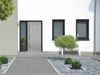 Modelis "Art-Beton"  su reljefiniu užpildu, matinis stiklas su raštu G500-25, nerūdijančio plieno rankena 1044-13